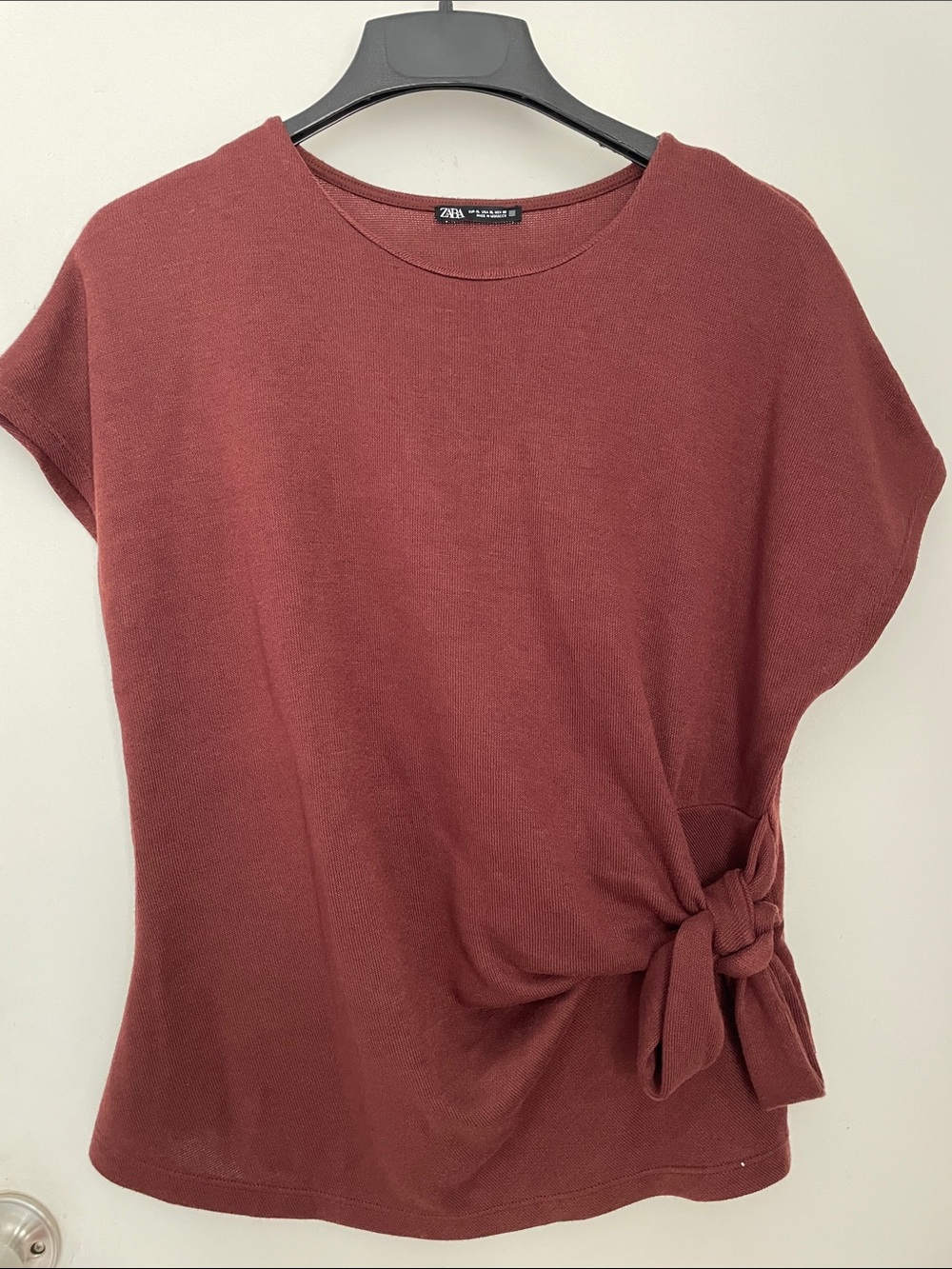 Zara Rust Knot-Detail Short Sleeve Top